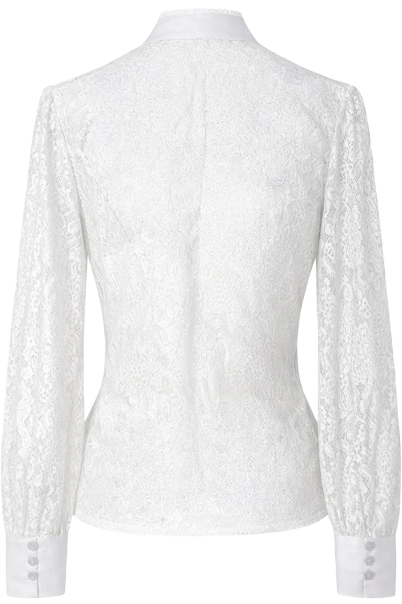 Damen Trachtenbluse aus Spitze mit langen Ärmeln- weiß