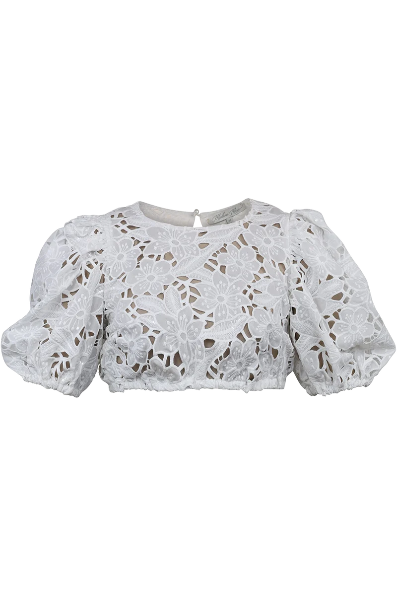 Dirndlbluse hochgeschlossen mit floralem Muster - offwhite