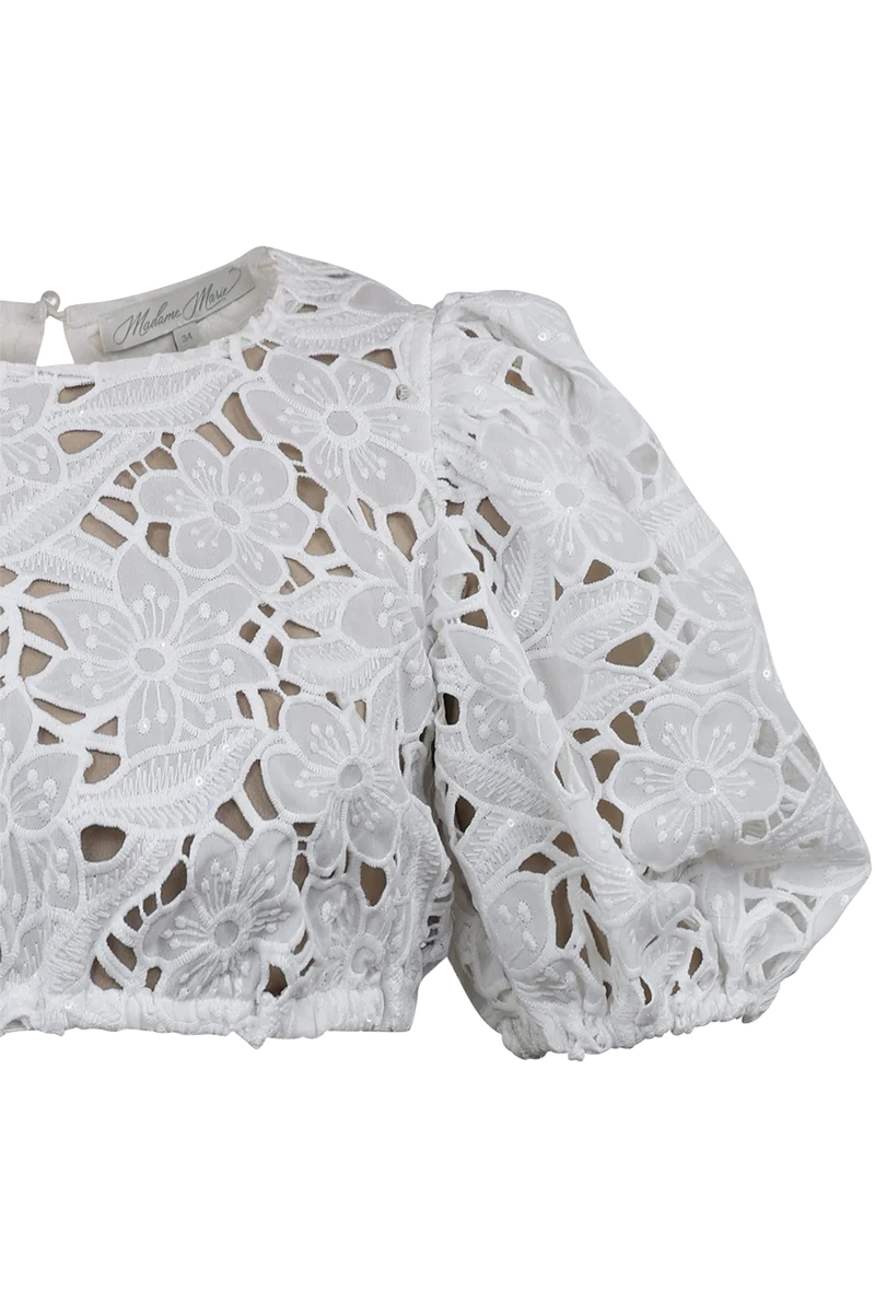 Dirndlbluse hochgeschlossen mit floralem Muster - offwhite
