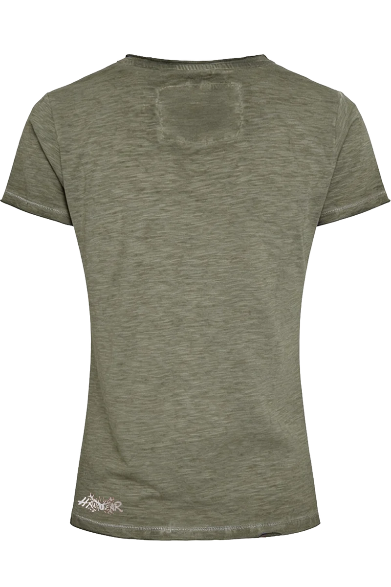 Damen Trachtenshirt meliert mit Hennenmotiv - dunkelgrün