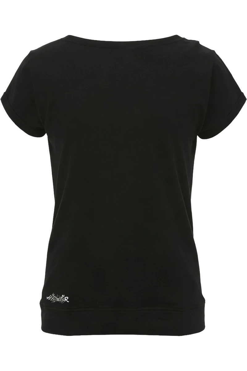 Damen Trachtenshirt mit Hirschmotiv und Glitzersteinen - schwarz