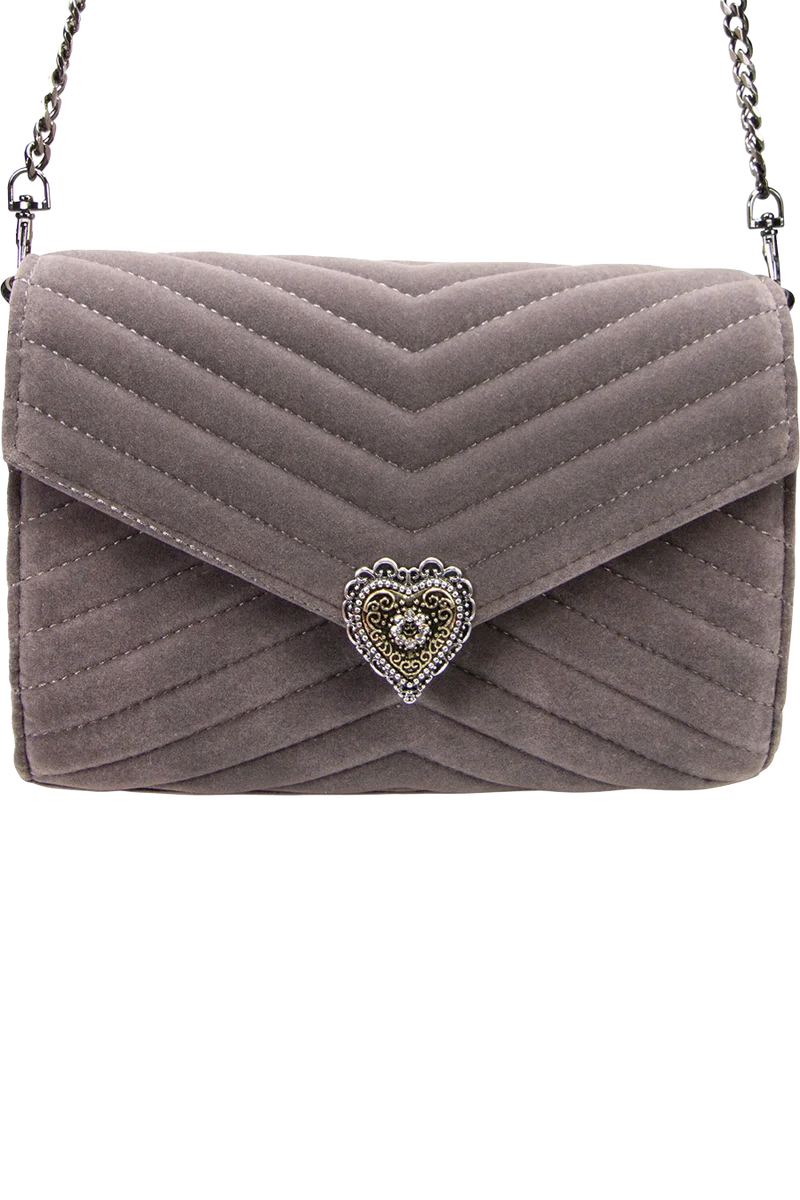 Damen Samtclutch Umhängetasche mit Herz - grau