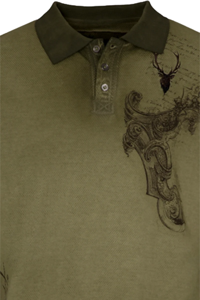 Herren Polo-Shirt mit Struktur und Aufdruck - oliv