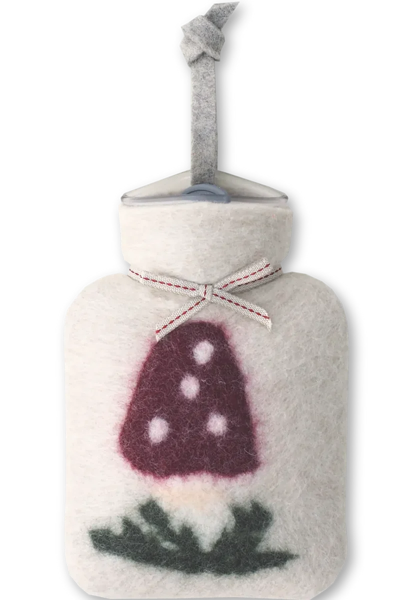 Mini-Wärmflasche aus Merinowolle mit Glückspilz - peyote bordeaux