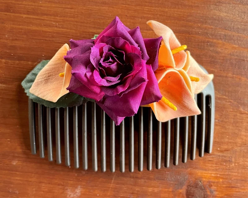 Haarschmuck, Haarkamm, Braut, Dirndl, Blüten, orange lila