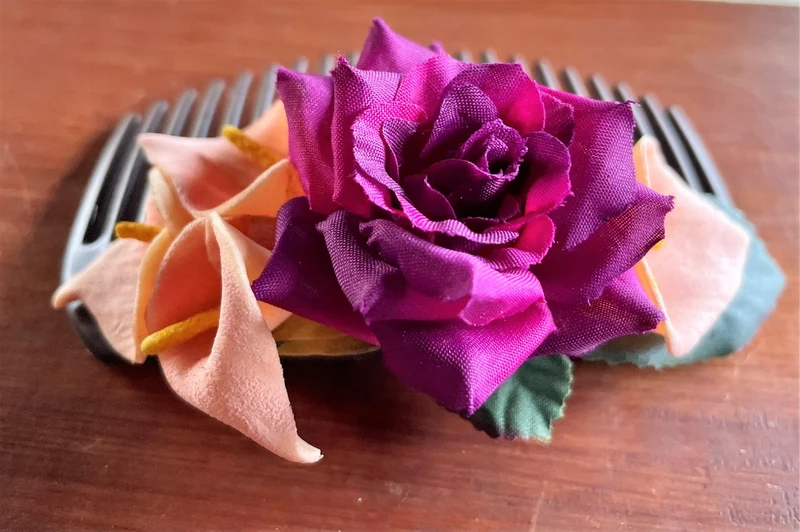 Haarschmuck, Haarkamm, Braut, Dirndl, Blüten, orange lila