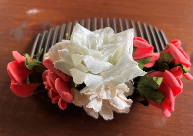 Haarschmuck, Haarkamm, Braut, Dirndl, Blüten, rot, orange, weiß