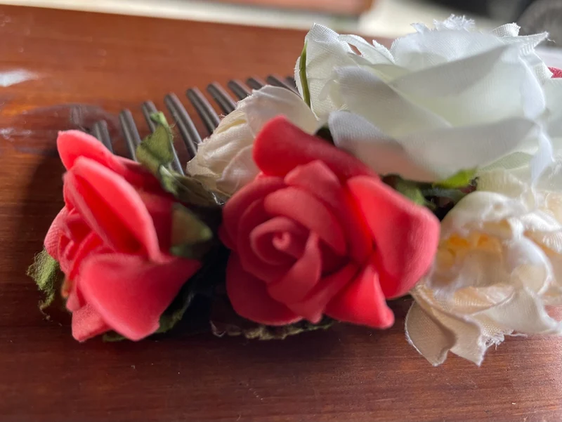 Haarschmuck, Haarkamm, Braut, Dirndl, Blüten, rot, orange, weiß