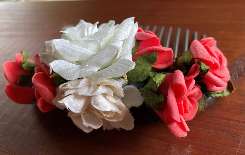 Haarschmuck, Haarkamm, Braut, Dirndl, Blüten, rot, orange, weiß