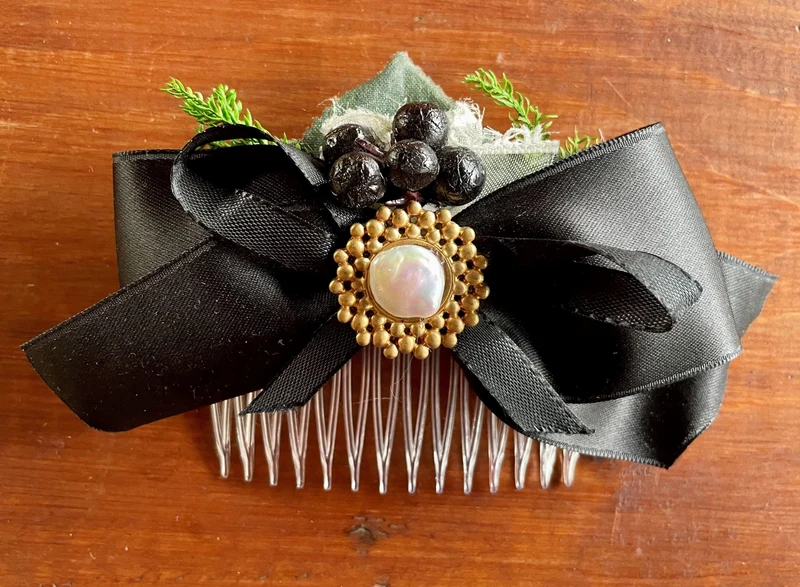 Haarschmuck, Haarkamm, Braut, Dirndl, Satin, Schwarz