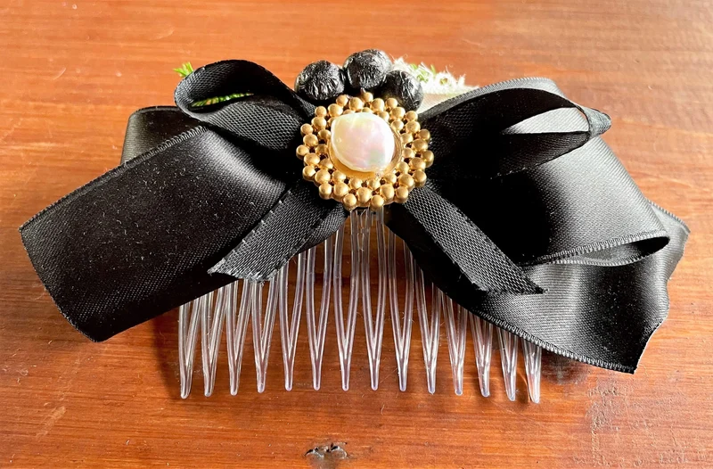 Haarschmuck, Haarkamm, Braut, Dirndl, Satin, Schwarz