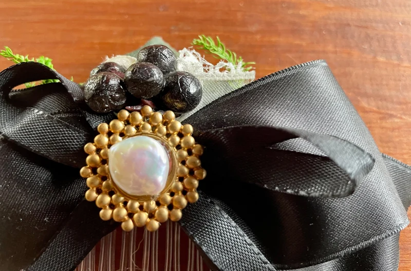 Haarschmuck, Haarkamm, Braut, Dirndl, Satin, Schwarz