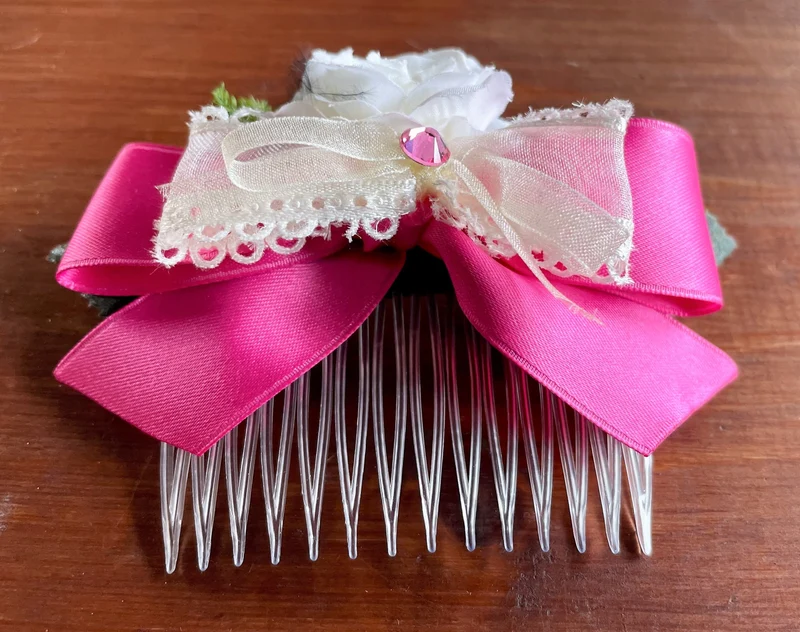 Haarschmuck, Haarkamm, Braut, Dirndl, Satin, Pink
