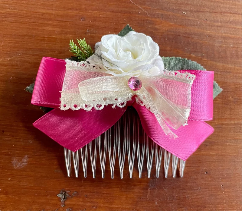 Haarschmuck, Haarkamm, Braut, Dirndl, Satin, Pink