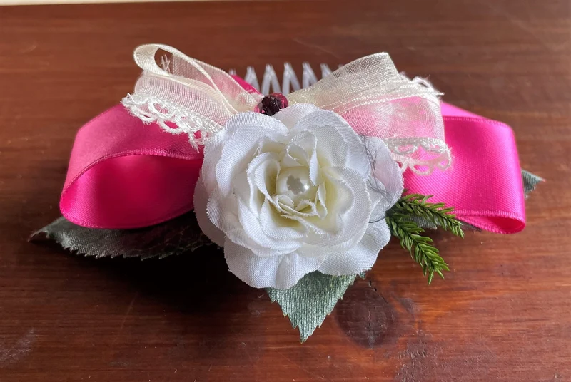 Haarschmuck, Haarkamm, Braut, Dirndl, Satin, Pink
