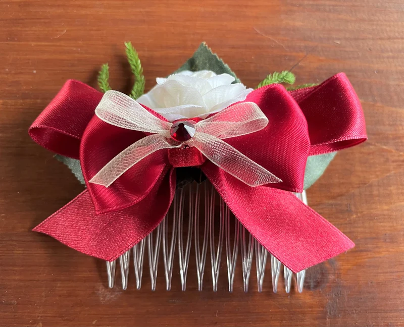 Haarschmuck, Haarkamm, Braut, Dirndl, Satin, rot