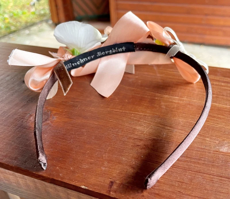 Haarschmuck, Haarreifen Blüten, Lachs, Braut, Dirndl, Satin