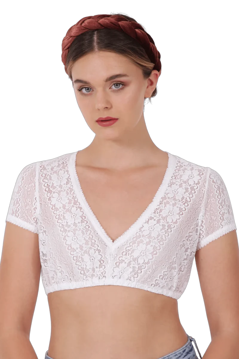 Dirndlbluse Krüger Collections, Nani, ecru, kurzarm, V-Ausschnitt