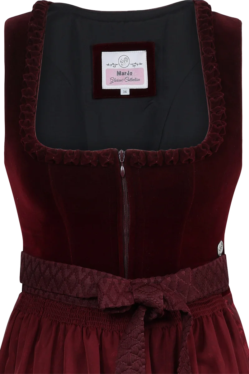 Midi-Dirndl mit Samtoberteil und Tüllschürze - wine