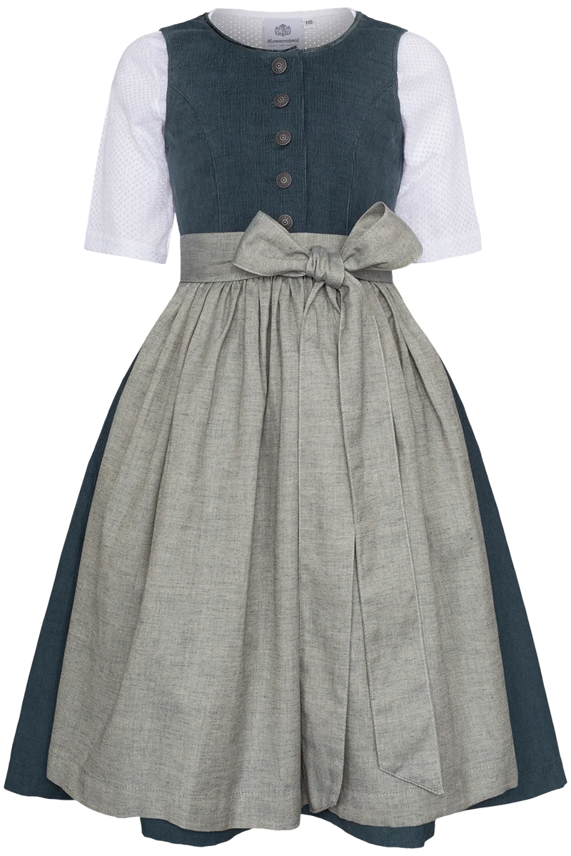 Kinderdirndl mit Cord und Baumwollbluse - blau