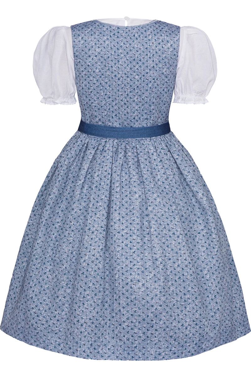 Kinderdirndl mit Blumenmuster und Puffärmelbluse - salzburger blau