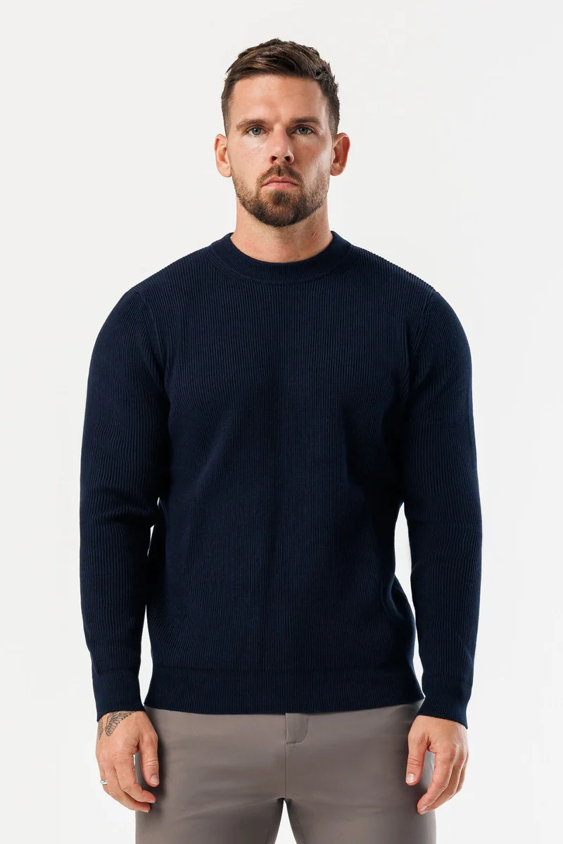 RIDGE KNIT SWEATER - NAVY