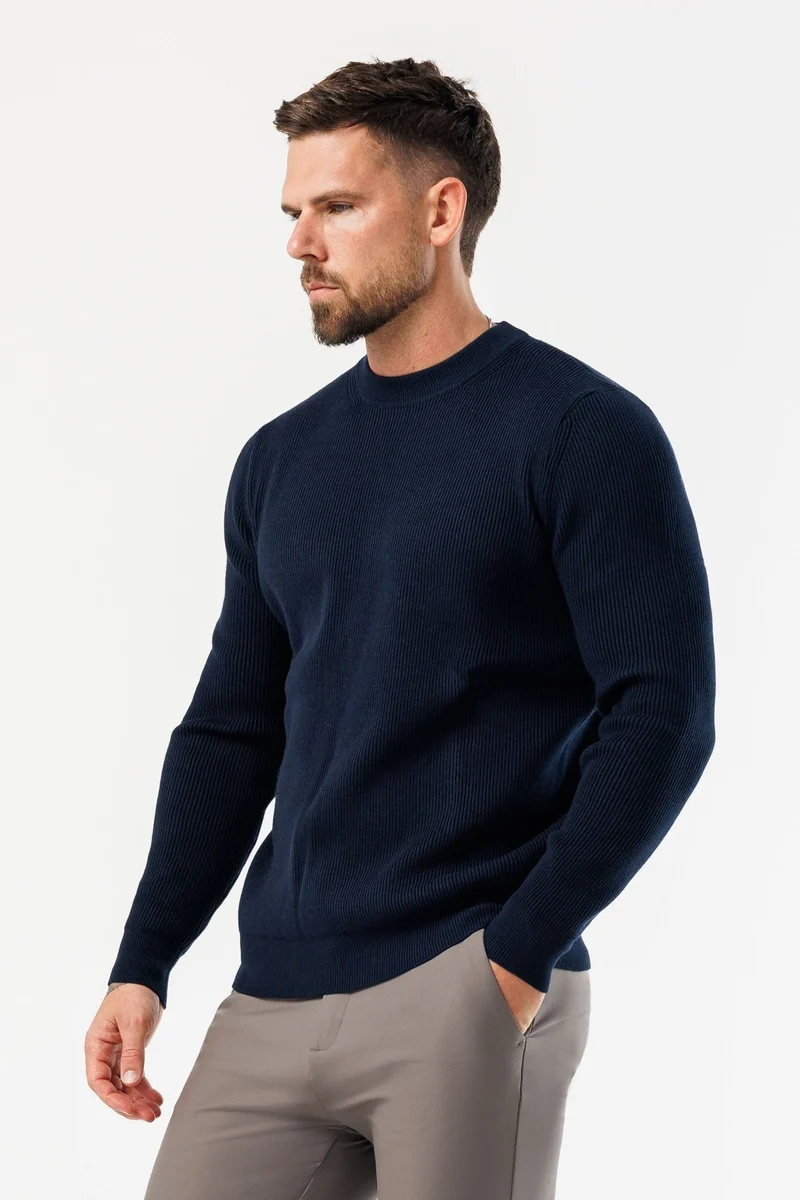 RIDGE KNIT SWEATER - NAVY