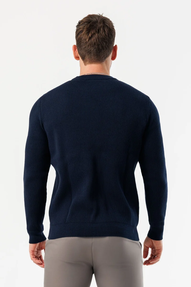 RIDGE KNIT SWEATER - NAVY