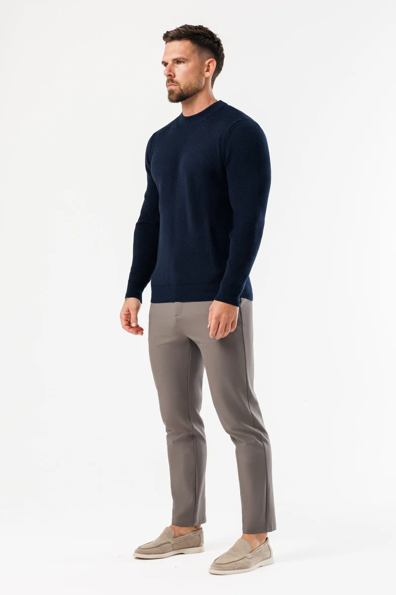 RIDGE KNIT SWEATER - NAVY