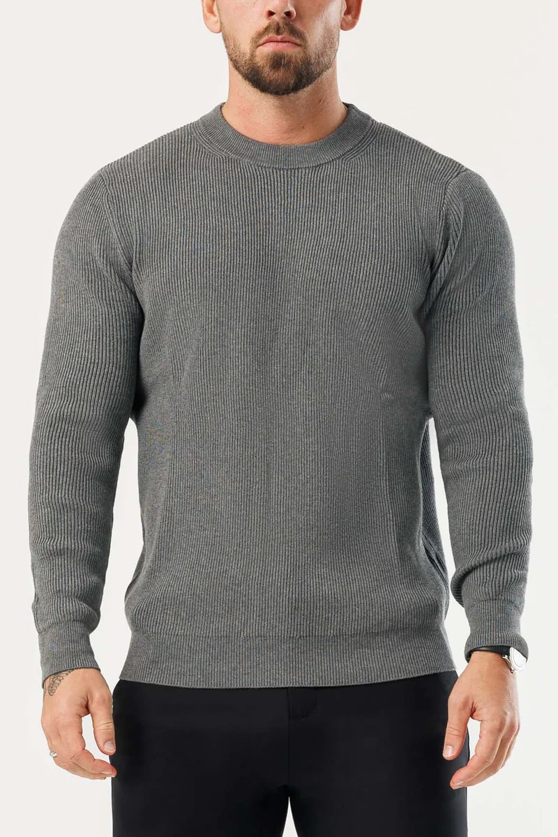 RIDGE KNIT SWEATER - DARK GREY MARL