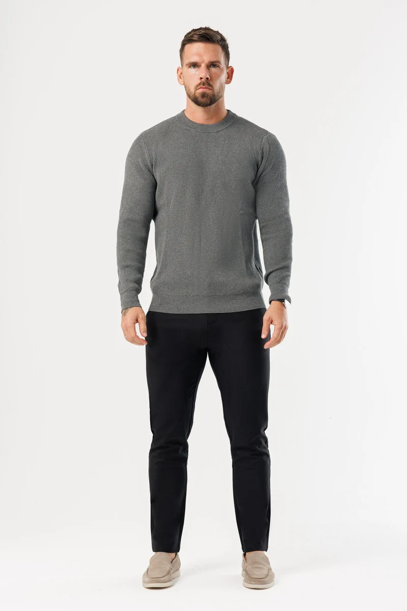 RIDGE KNIT SWEATER - DARK GREY MARL