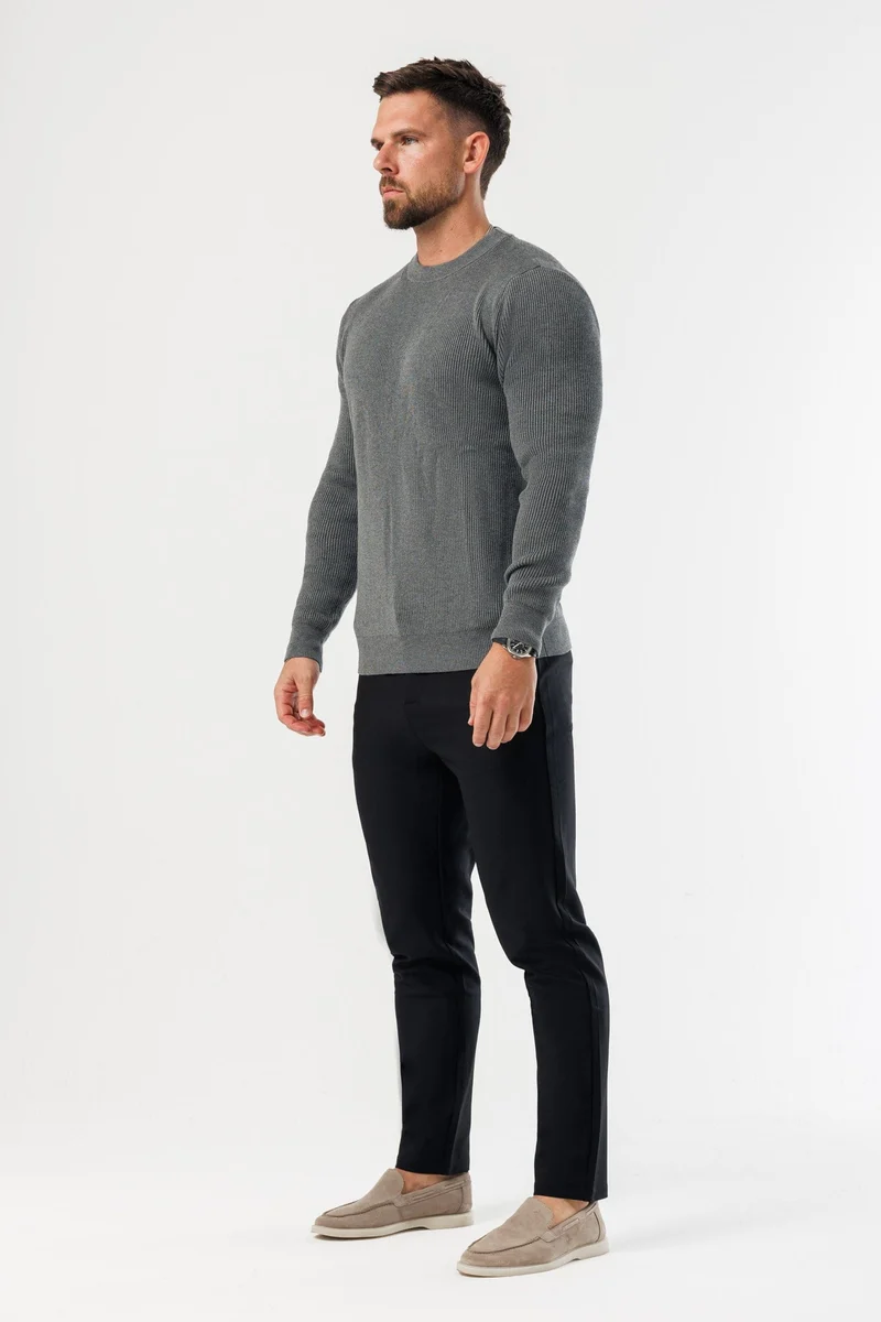 RIDGE KNIT SWEATER - DARK GREY MARL