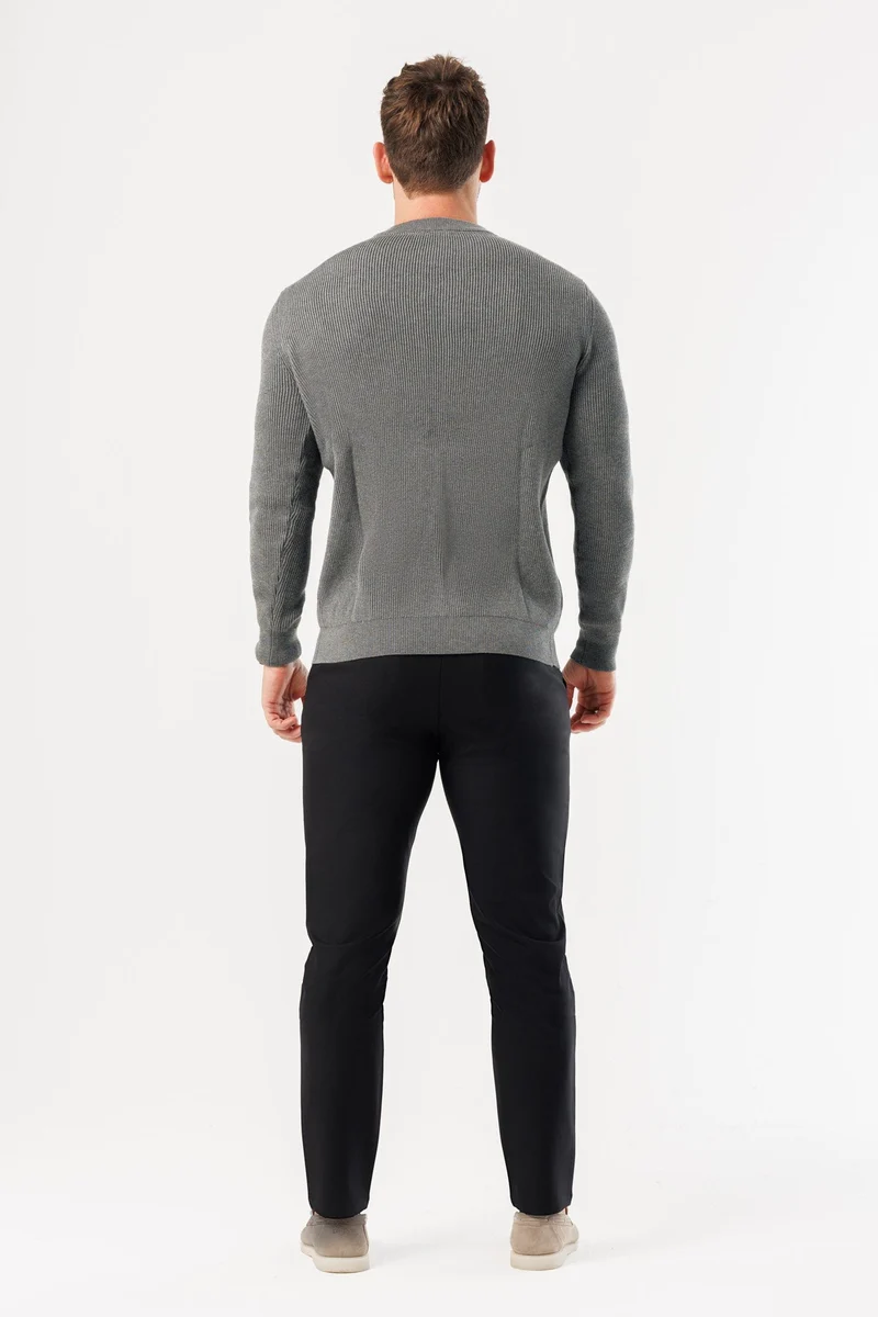 RIDGE KNIT SWEATER - DARK GREY MARL