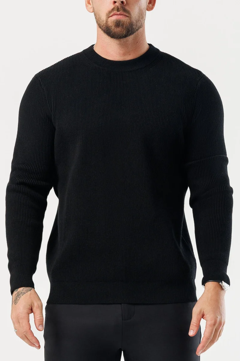 RIDGE KNIT SWEATER - BLACK