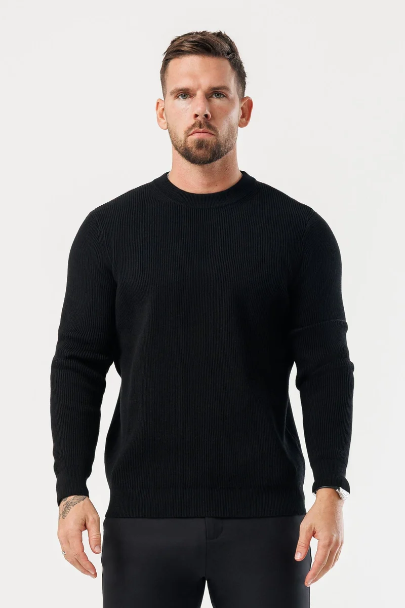 RIDGE KNIT SWEATER - BLACK