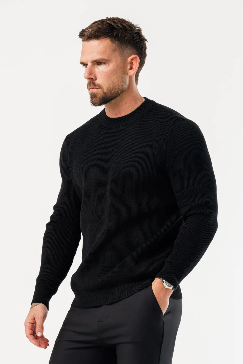RIDGE KNIT SWEATER - BLACK