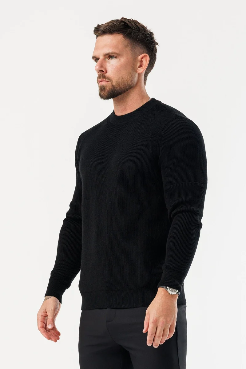 RIDGE KNIT SWEATER - BLACK