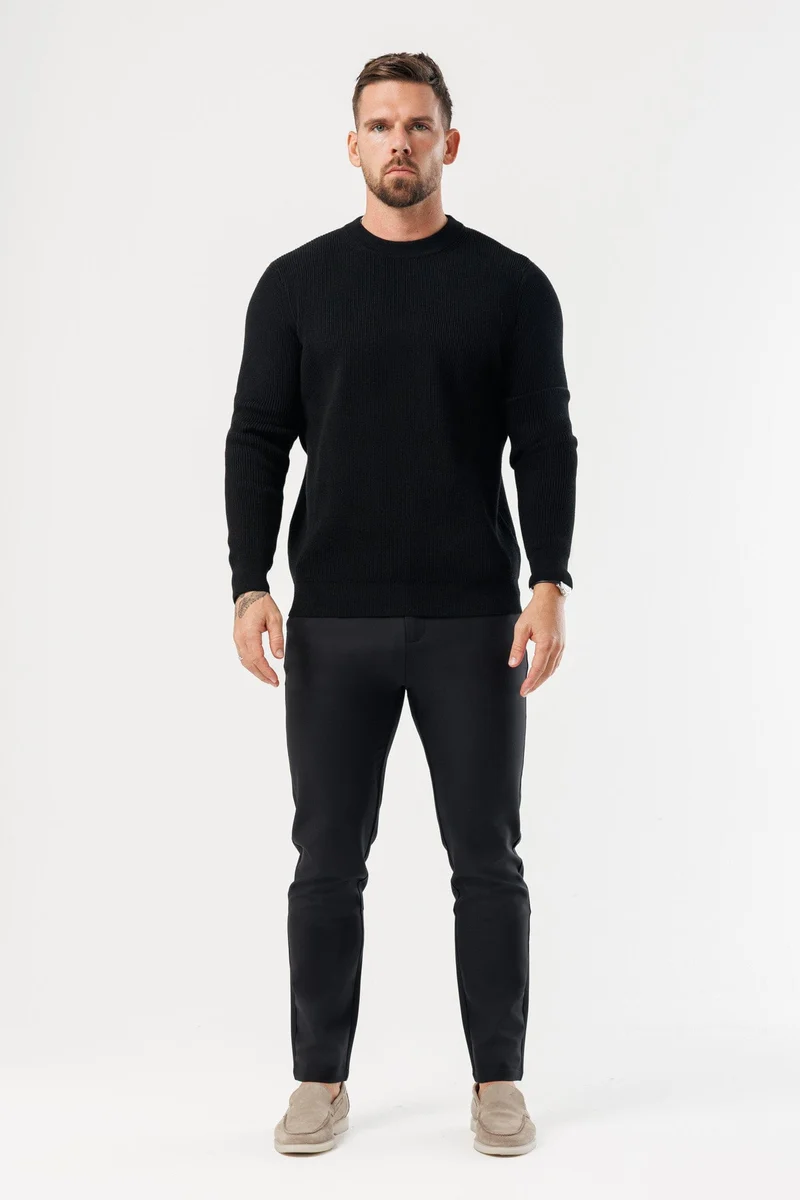 RIDGE KNIT SWEATER - BLACK