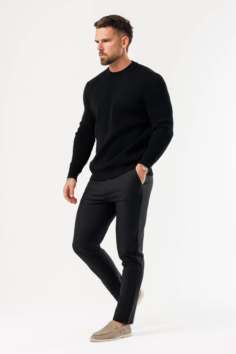 RIDGE KNIT SWEATER - BLACK