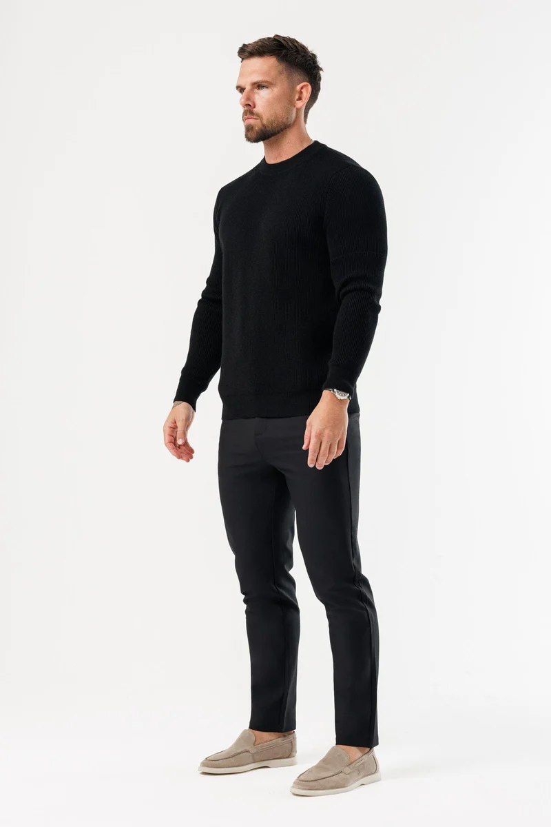 RIDGE KNIT SWEATER - BLACK