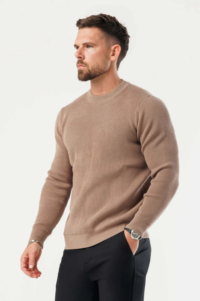 RIDGE KNIT SWEATER - BROWN