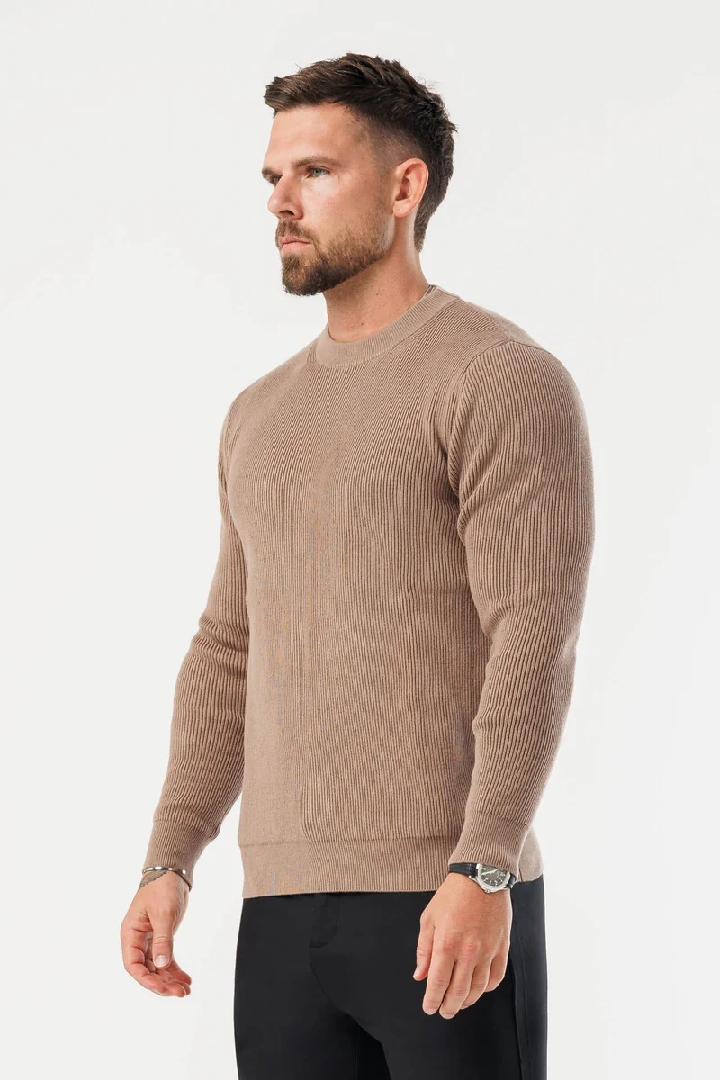 RIDGE KNIT SWEATER - BROWN