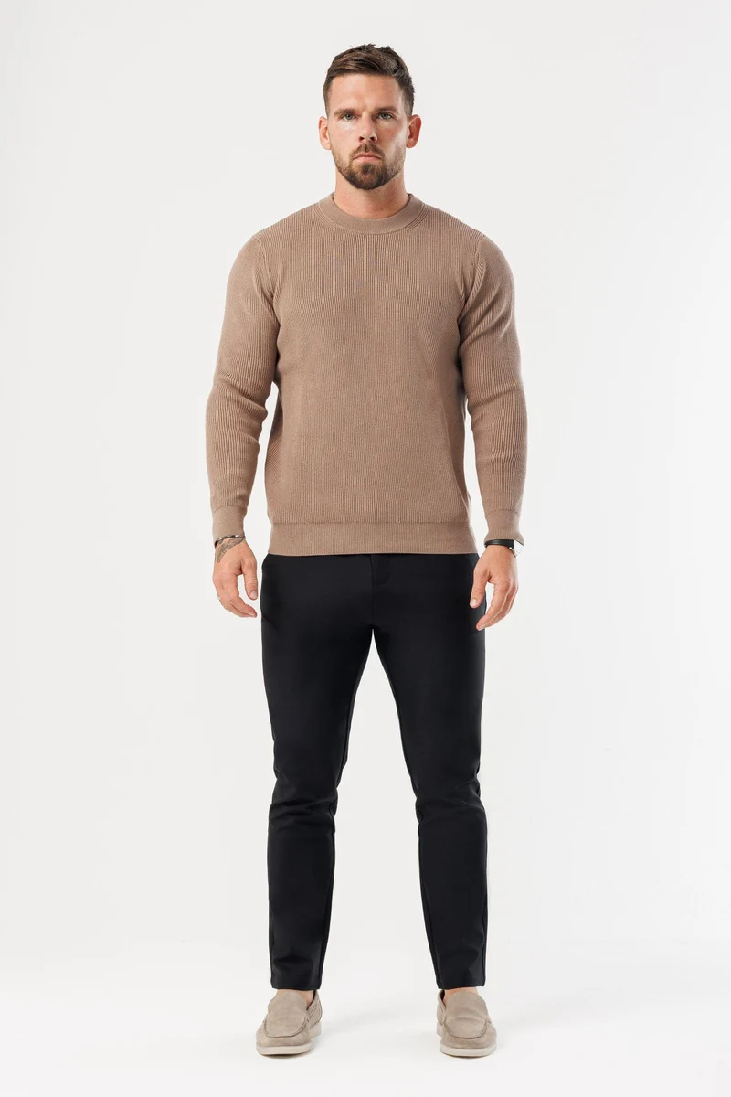 RIDGE KNIT SWEATER - BROWN