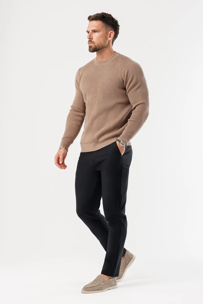 RIDGE KNIT SWEATER - BROWN