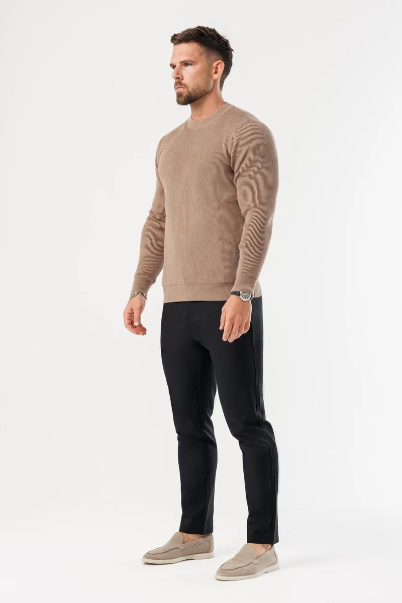 RIDGE KNIT SWEATER - BROWN