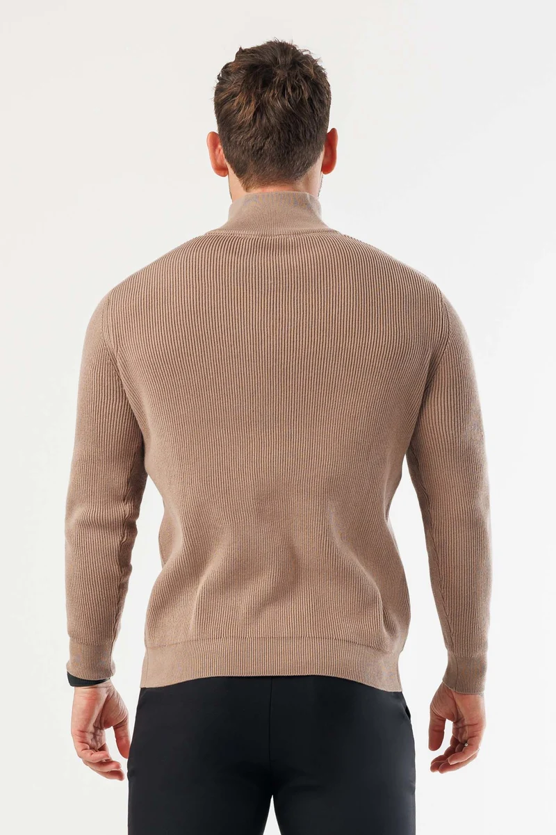RIDGE KNIT QUARTER ZIP - BROWN