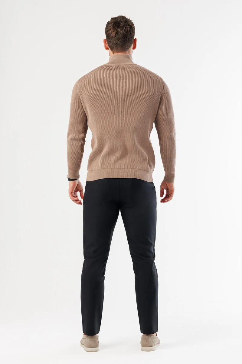 RIDGE KNIT QUARTER ZIP - BROWN