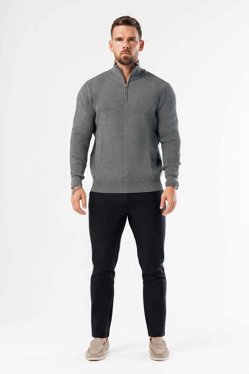 RIDGE KNIT QUARTER ZIP - DARK GREY MARL