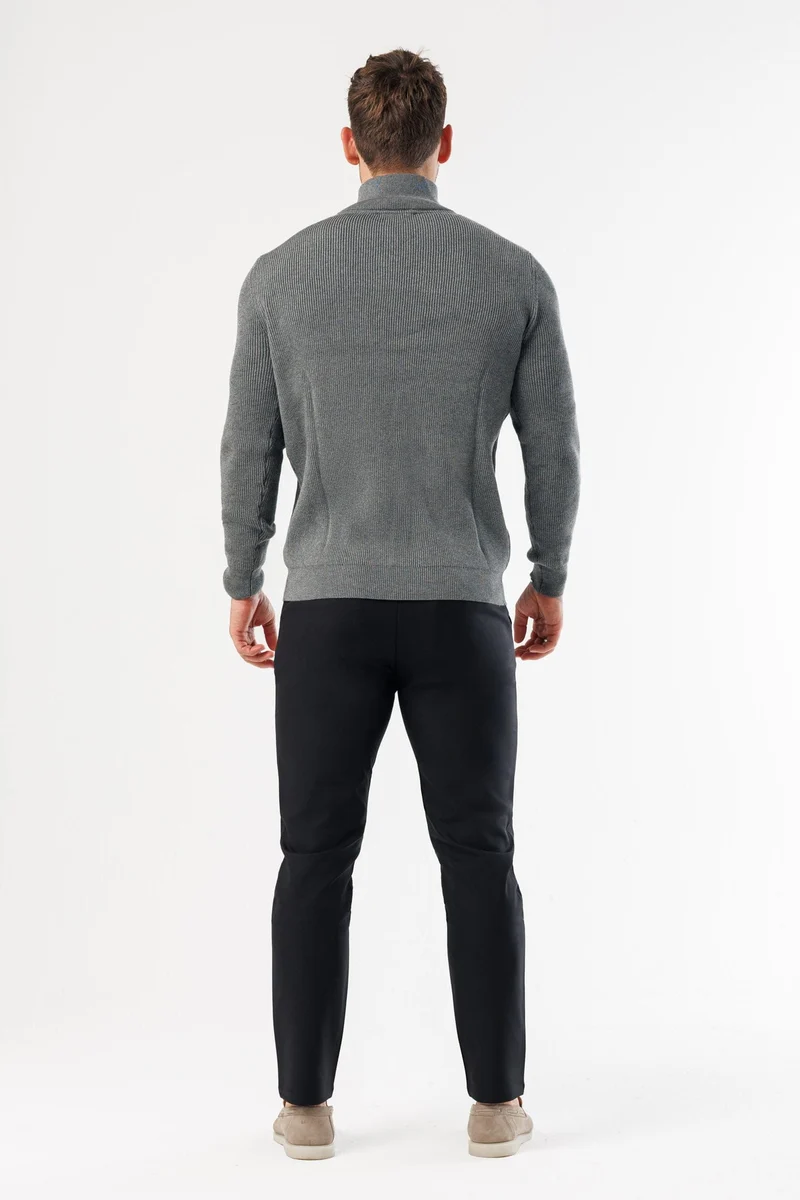 RIDGE KNIT QUARTER ZIP - DARK GREY MARL
