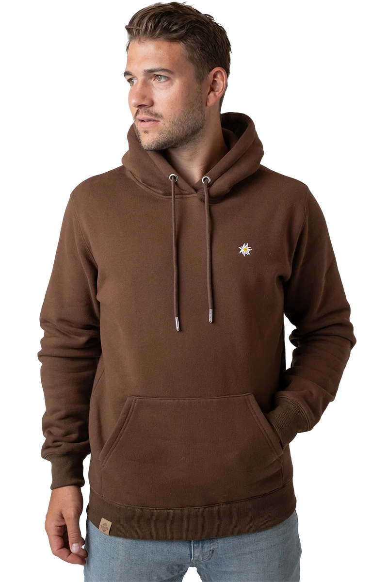 Herren Hoodie mit Edelweiß-Stickerei - dunkelbraun